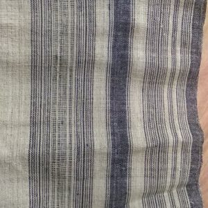 Black/Blue stripe hemp fabric handwoven vintage nature textile by yard & wholesale