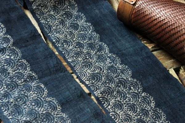 Vintage tribal Hmong batik hand dyed indigo hemp fabric handwoven