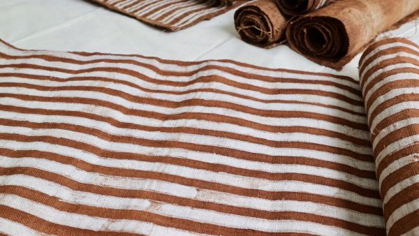 Stripe hemp fabric with brown batik of Hmong by yard and wholesale