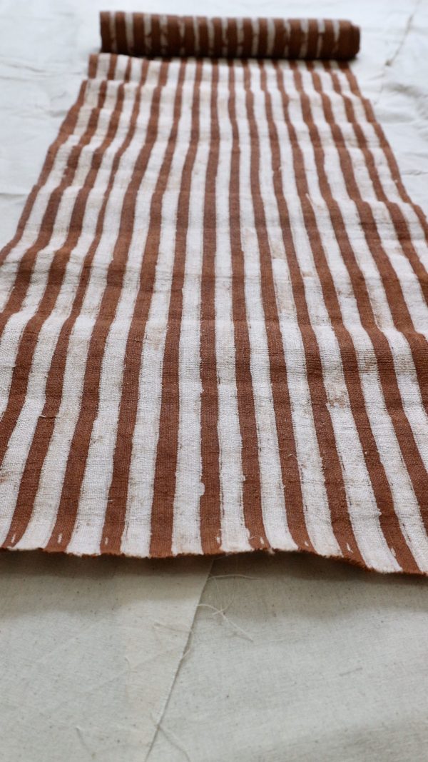 Stripe hemp fabric with brown batik of Hmong by yard and wholesale